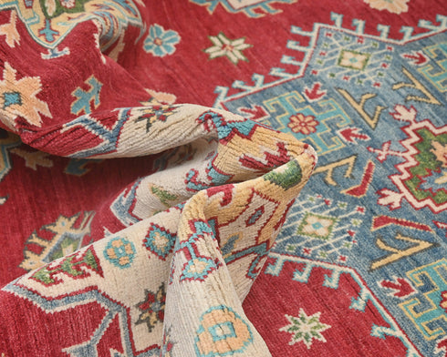 8x10 Red Kuba Afghan Hand Knotted Wool Area Rug